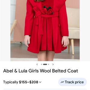 Stylish Girls Red Wool Coat with Belt